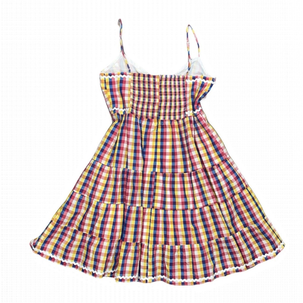 English Factory Puff Sleeve Mini Dress Womens M Medium Gingham Plaid Colorful - Picture 8 of 12